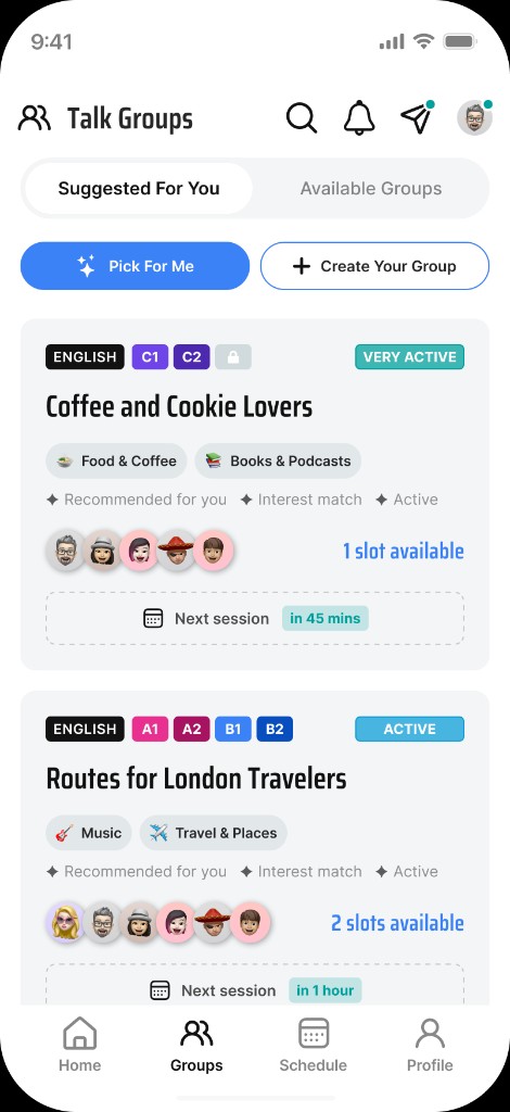 Live session with real people - Chat and translation