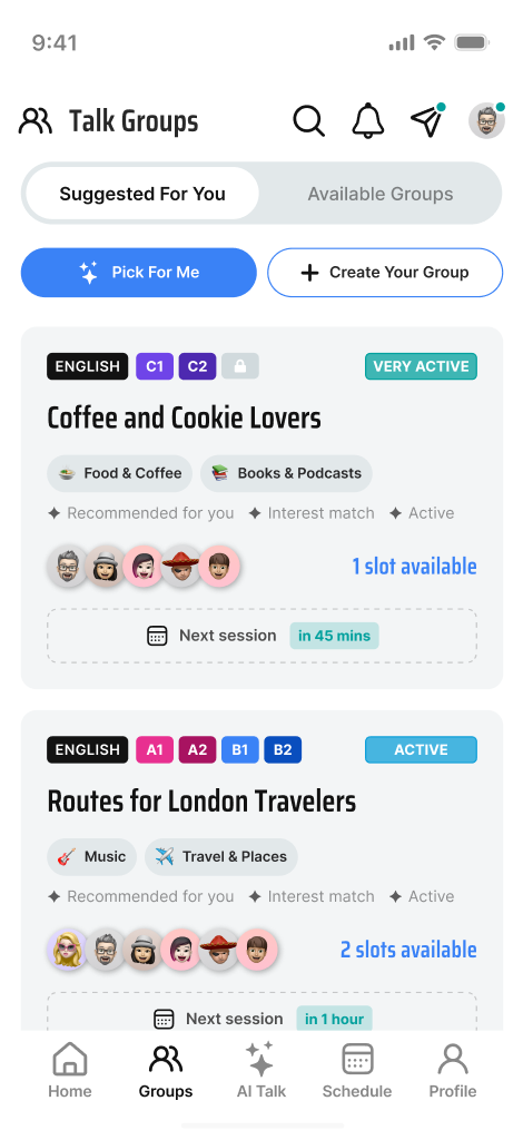 Live session with real people - Chat and translation
