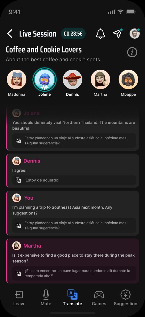 Live subtitles and translation feature